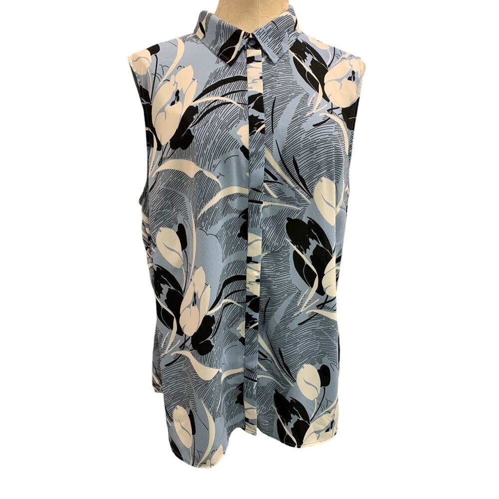 Size 18 Talbots Womens Blue Floral Sleeveless Shirt Button Up Blouse - Picture 2 of 9